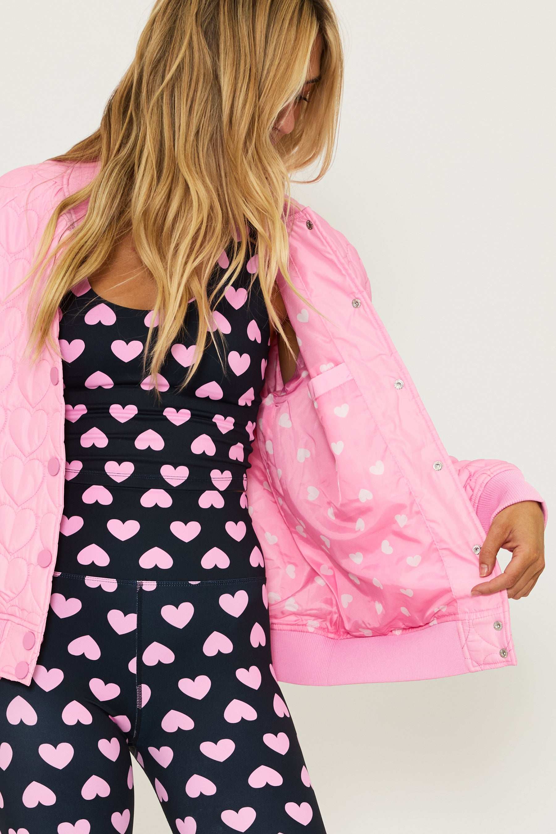 Beach Riot Flight Jacket Prism Pink Heart Jacket by Beach Riot as seen on celebrities