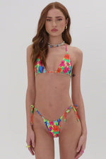 Shop Frankies Bikinis Frankies Bikinis Tia Floral String Bikini Bottom in Neon Surfer online at Spoiled Brat