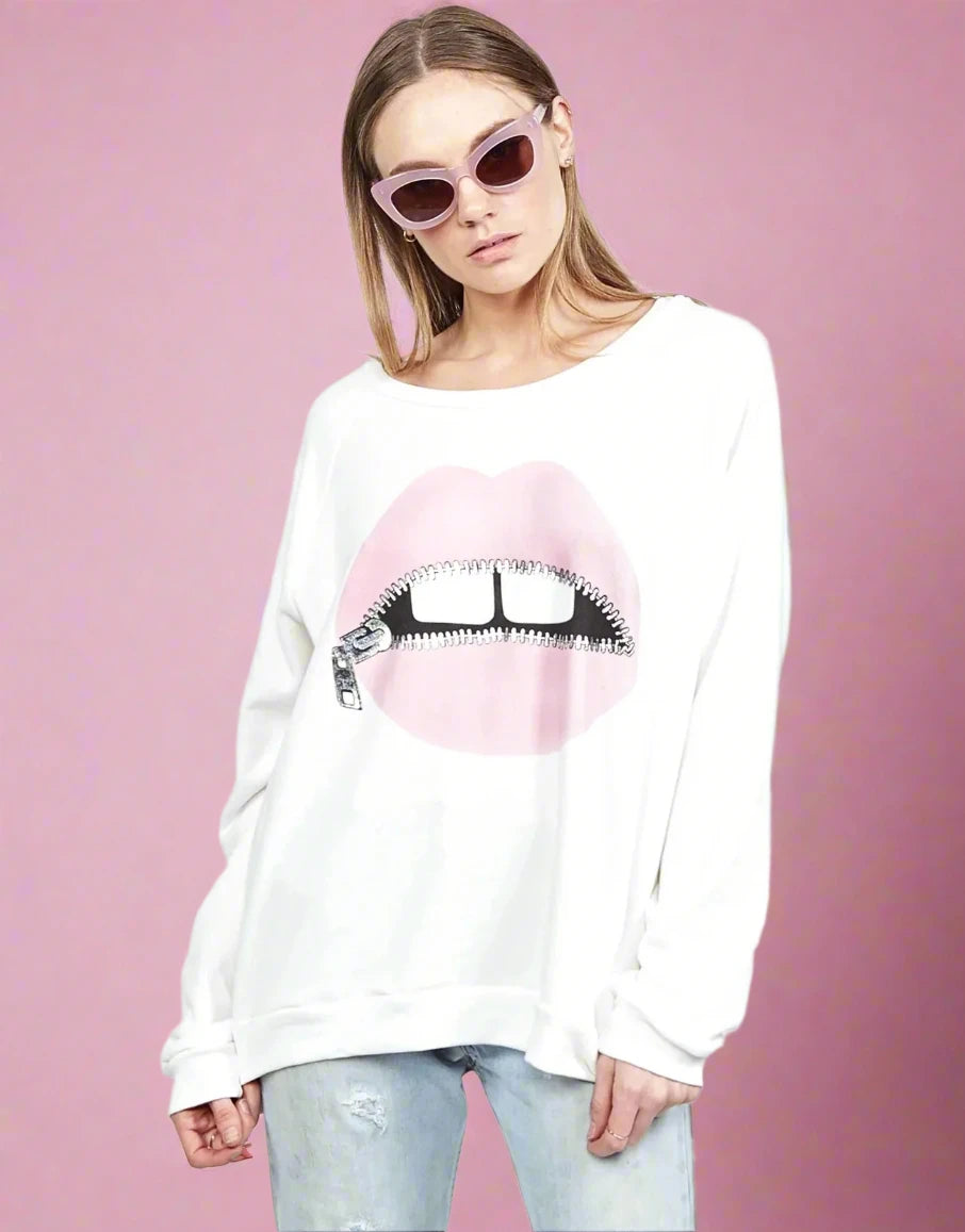 Shop Lauren Moshi Lauren Moshi Noleta Zipper Mouth Sweatshirt online at Spoiled Brat