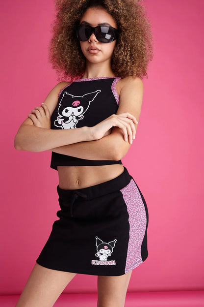 Shop New Girl Order x Kuromi Contrast Leopard Print Mini Skirt - Premium Mini Skirt from New Girl Order Online now at Spoiled Brat 