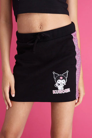 Shop New Girl Order x Kuromi Contrast Leopard Print Mini Skirt - Premium Mini Skirt from New Girl Order Online now at Spoiled Brat 