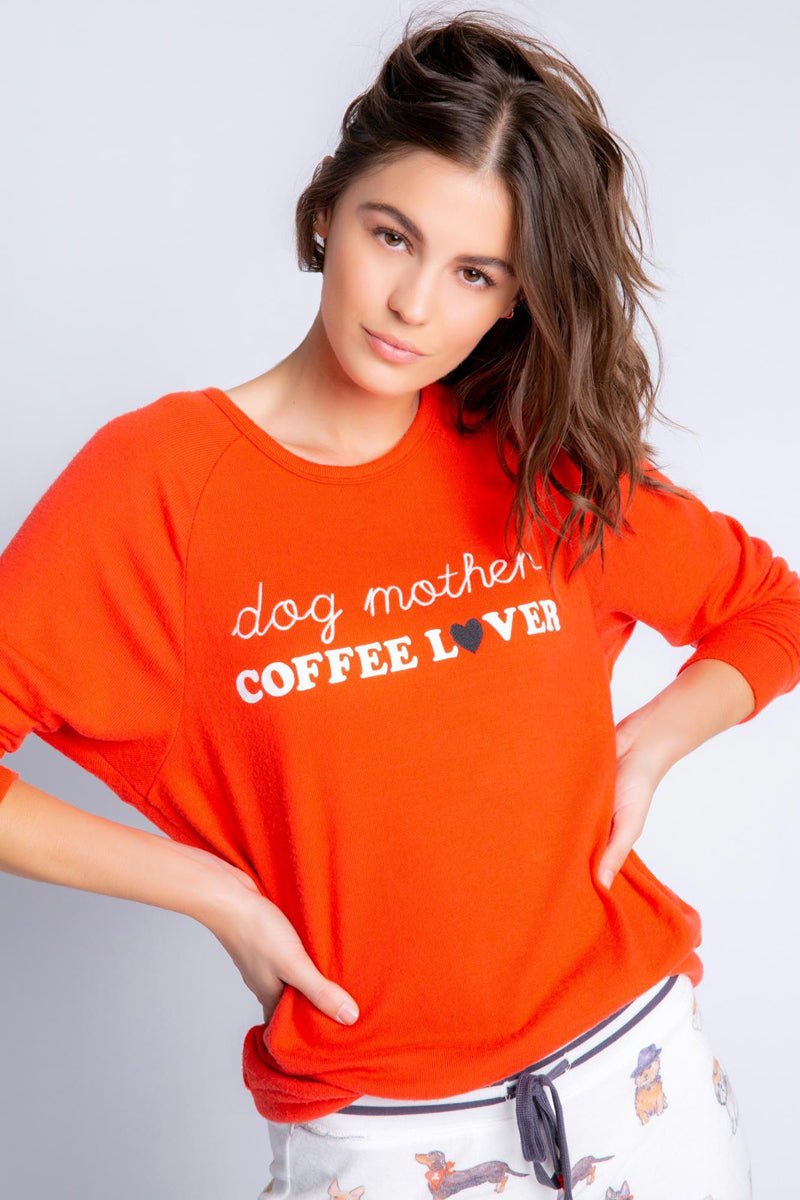 Shop PJ Salvage Dog &amp; Coffee Red Lounge Top - Premium Long Sleeved Top from PJ Salvage Online now at Spoiled Brat 
