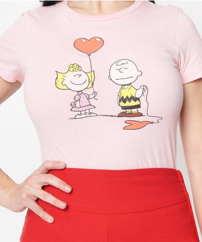 Shop Peanuts x Unique Vintage Heart Balloons Womens Graphic Tee - Premium T-Shirt from Unique Vintage Online now at Spoiled Brat 