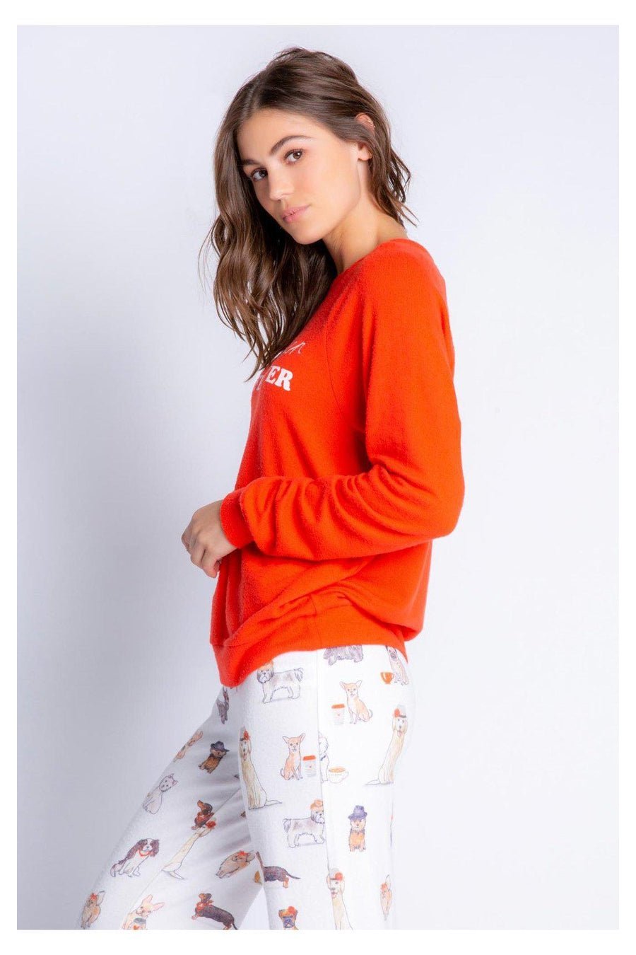 Shop PJ Salvage Dog &amp; Coffee Red Lounge Top - Premium Long Sleeved Top from PJ Salvage Online now at Spoiled Brat 