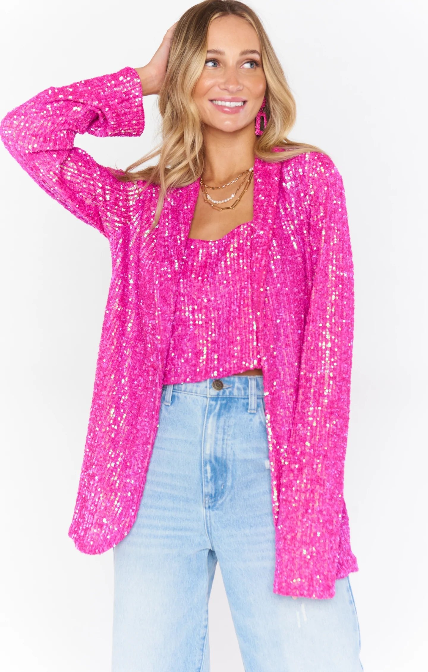Shop Show Me Your Mumu Dance Blazer Pink Disco Sequin - Premium Jacket from Show Me Your Mumu Online now at Spoiled Brat 