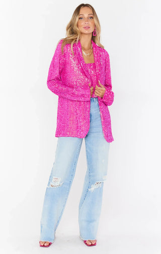 Shop Show Me Your Mumu Dance Blazer Pink Disco Sequin - Premium Jacket from Show Me Your Mumu Online now at Spoiled Brat 