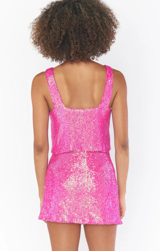 Shop Show Me Your Mumu Tara Crop Top in Pink Disco Sequin as seen on Chloe Meadows - Spoiled Brat  Online