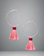 Shop Suzywan DELUXE Suzywan DELUXE Fuchsia Tassel Hoop Earrings online at Spoiled Brat