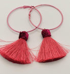 Suzywan DELUXE Fuchsia Tassel Hoop Earrings Earrings by Suzywan DELUXE as seen on celebrities