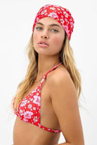 Shop Frankies Bikinis Frankies Bikinis Heidi Satin Floral Head Scarf in Coconut Girl Print Scarf for women – premium loungewear and festival fashion at Spoiled Brat