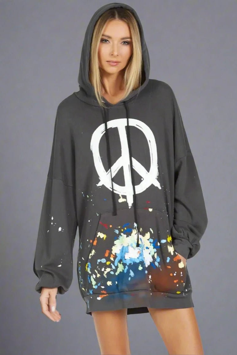 Lauren Moshi Desiree Brush Peace Hoodie Dress by Lauren Moshi – Hooded Sweatshirt – XS | Spoiled Brat UK