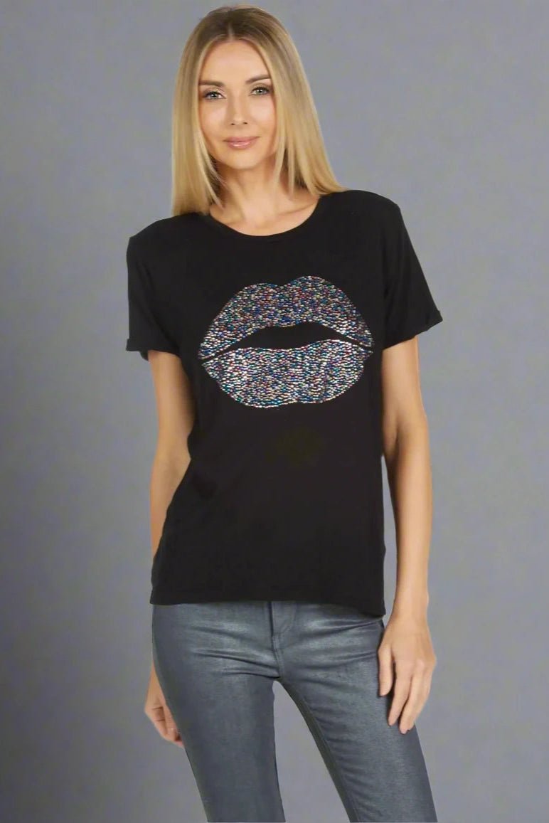 Shop Lauren Moshi Lauren Moshi Edda Crystal Sprinkle Lip T-Shirt T-Shirt for women – premium loungewear and festival fashion at Spoiled Brat
