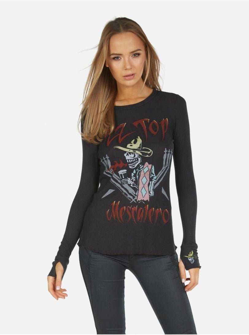 Shop Lauren Moshi Lauren Moshi McKinley McKinley ZZ Top Thermal Top as seen on Avril Lavigne Long Sleeved Top for women – premium loungewear and festival fashion at Spoiled Brat