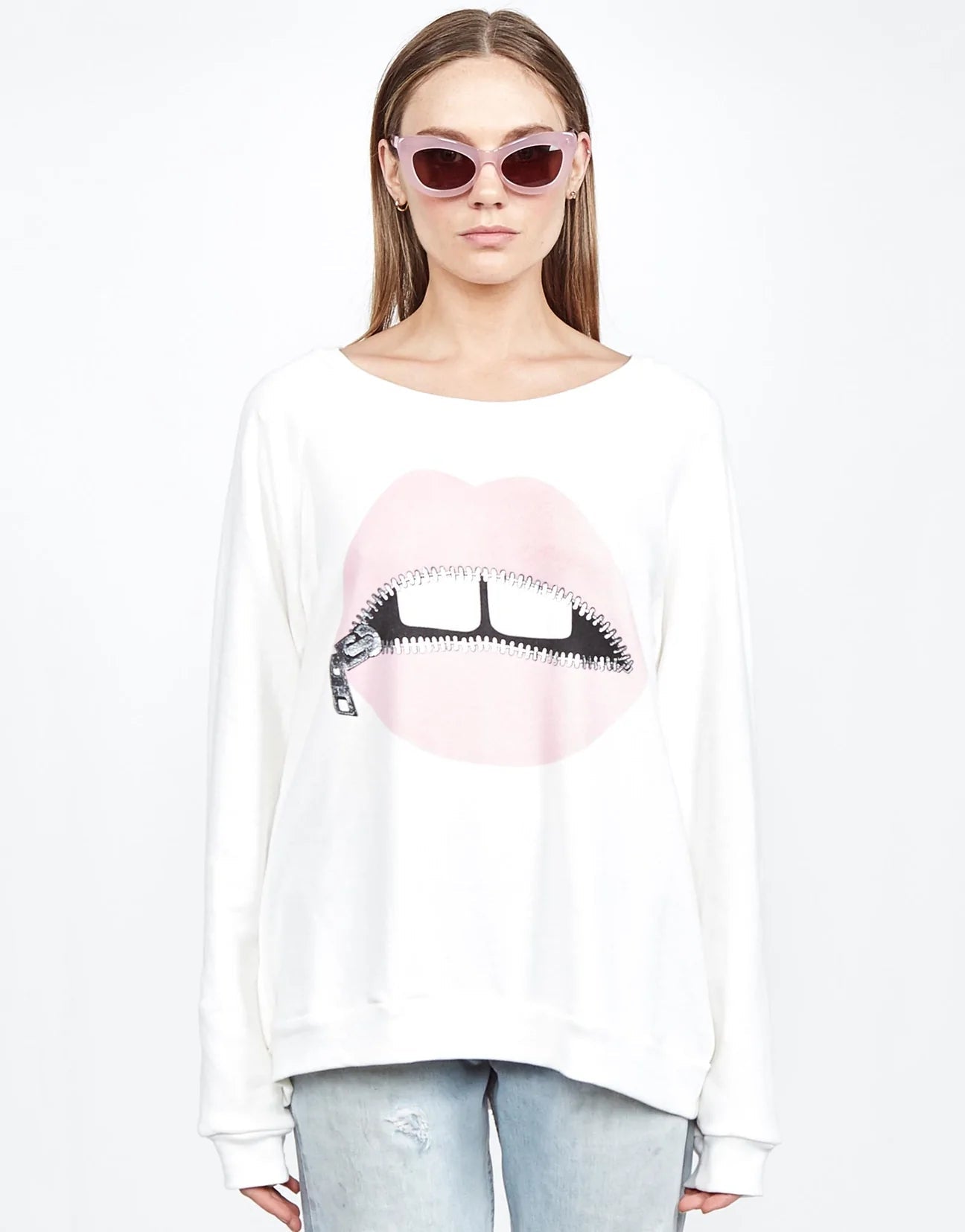 Shop Lauren Moshi Lauren Moshi Noleta Zipper Mouth Sweatshirt Sweater for women – premium loungewear and festival fashion at Spoiled Brat