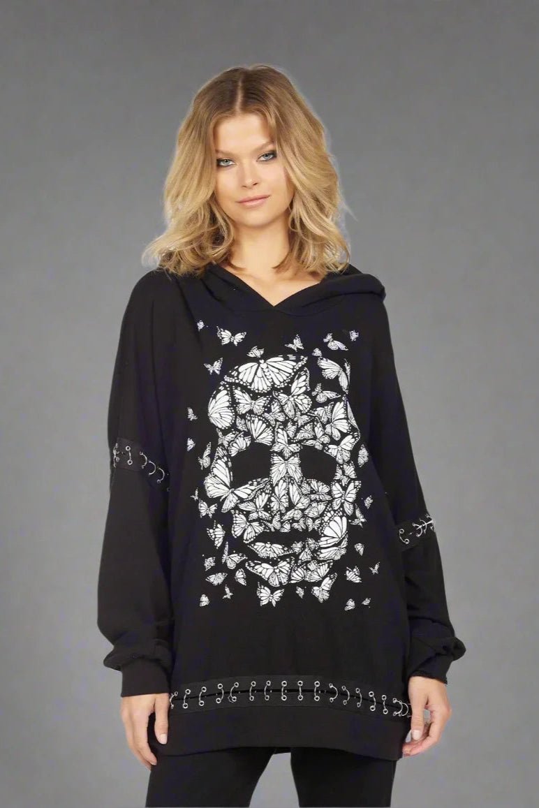 Lauren Moshi Samantha Butterfly Skull Burst Hoodie by Lauren Moshi – Wrap Cardigan – XS | Spoiled Brat UK