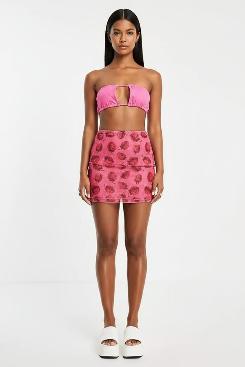 Shop New Girl Order New Girl Order Strawberry Mesh Mini Skirt Mini Skirt for women – premium loungewear and festival fashion at Spoiled Brat