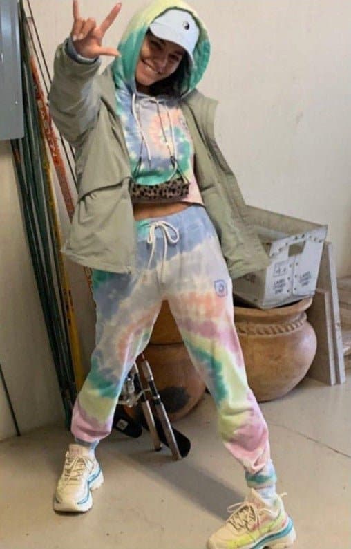 Shop Daydreamer LA Daydreamer LA La Eye Jogger In Prismatic Tie Dye as seen on Vanessa Hudgens online at Spoiled Brat