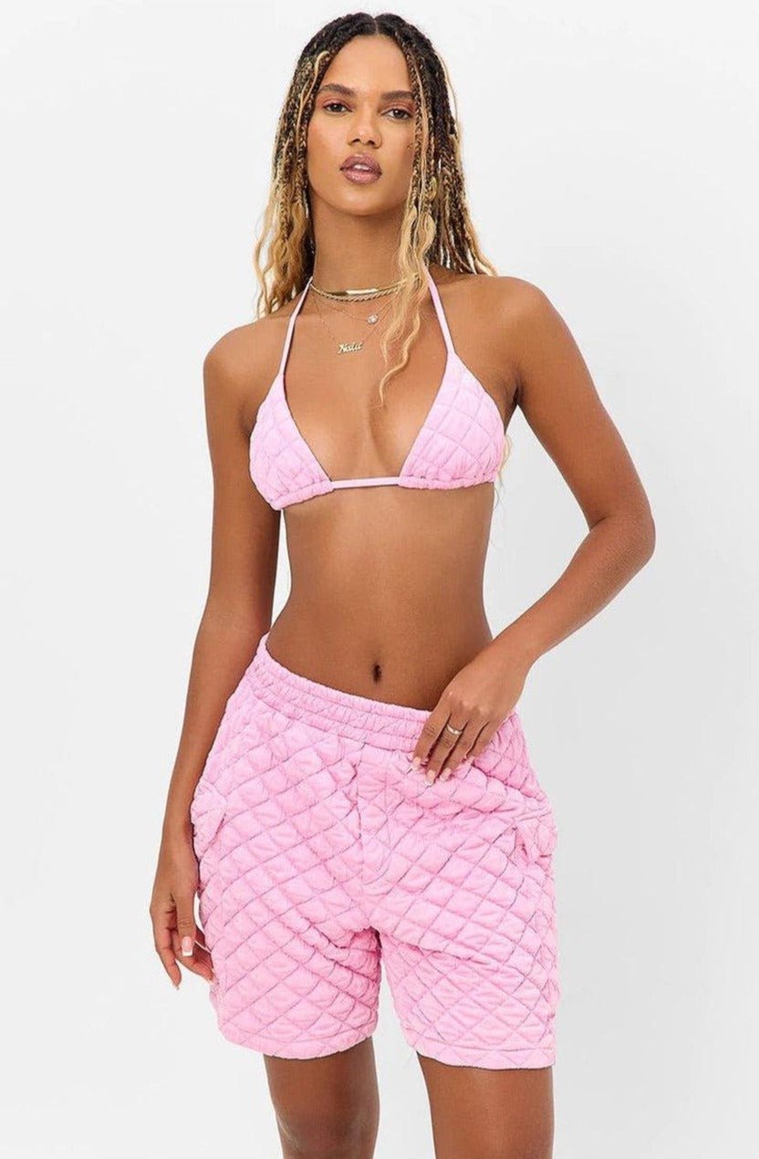 Shop Frankies Bikinis Harvey Baby Pink Shorts - Premium Bikini Bottoms from Frankies Bikinis Online now at Spoiled Brat 