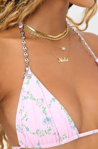 Shop Frankies Bikinis Tia Floral Chain Bikini Top as seen on Maude Apatow *Euphoria* - Premium Bikini Top from Frankies Bikinis Online now at Spoiled Brat 