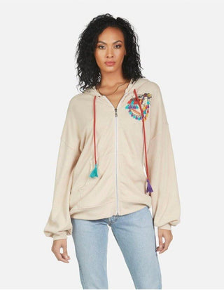 Shop Lauren Moshi Aisha Peace Love Camel Zipper Hoodie - Premium Zip Up Hoodie from Lauren Moshi Online now at Spoiled Brat 