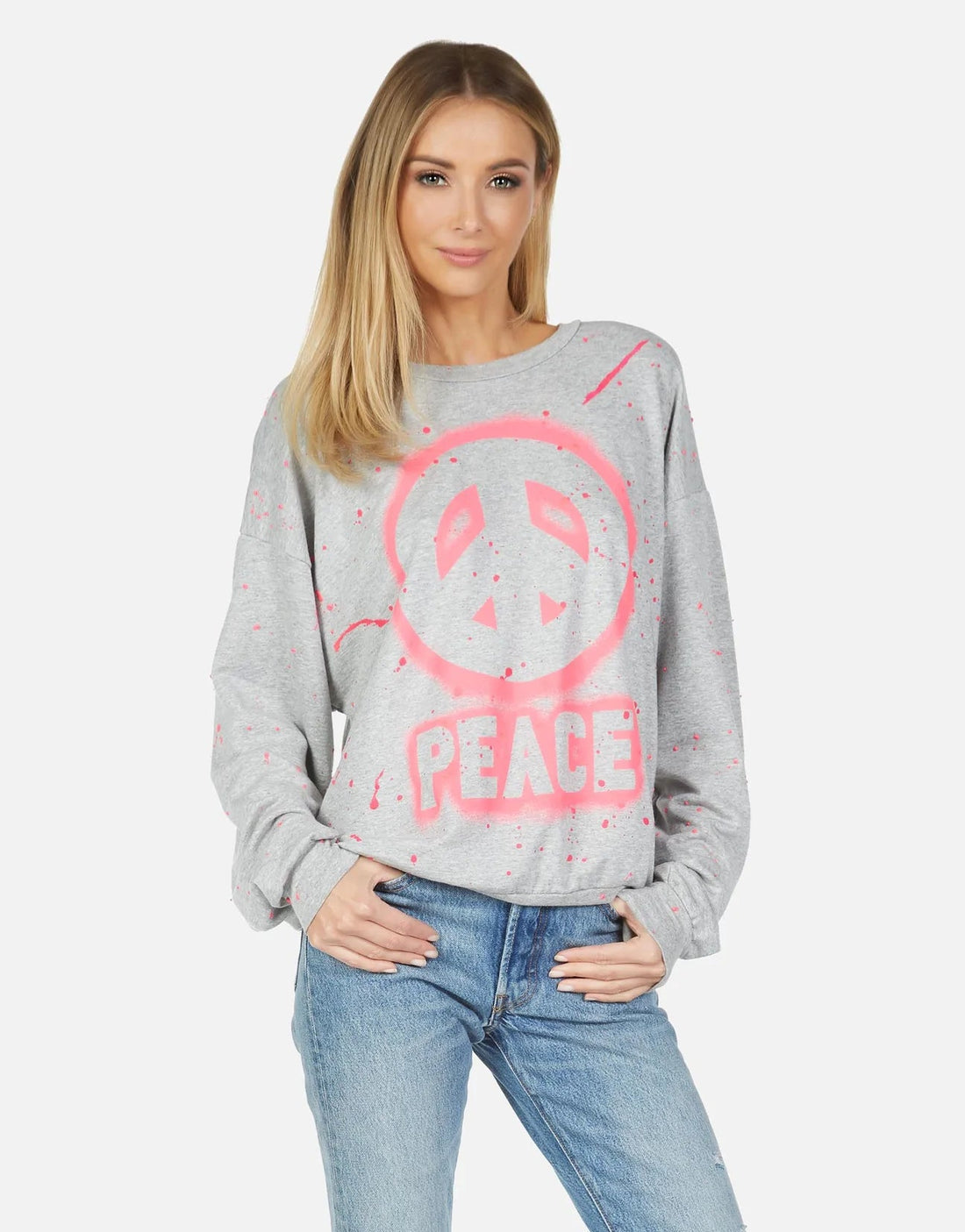 Shop Lauren Moshi Babbs Airbrush Peace Crew Oversized Pullover - Premium Pullover from Lauren Moshi Online now at Spoiled Brat 
