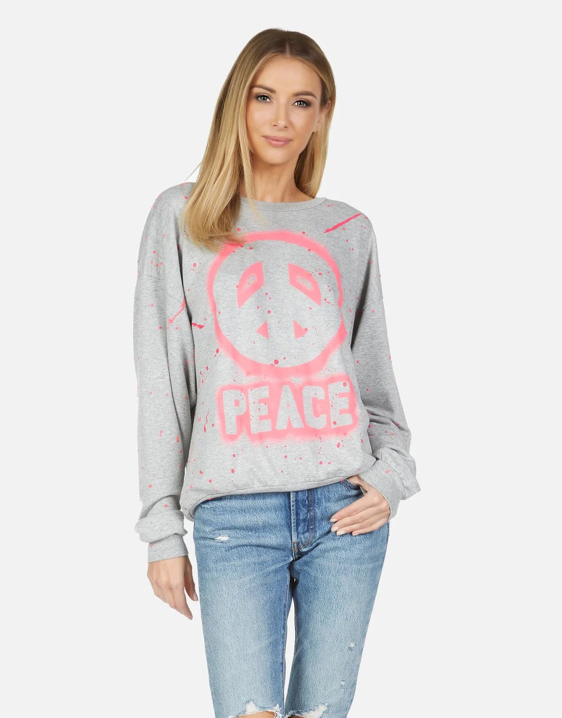 Shop Lauren Moshi Babbs Airbrush Peace Crew Oversized Pullover - Premium Pullover from Lauren Moshi Online now at Spoiled Brat 