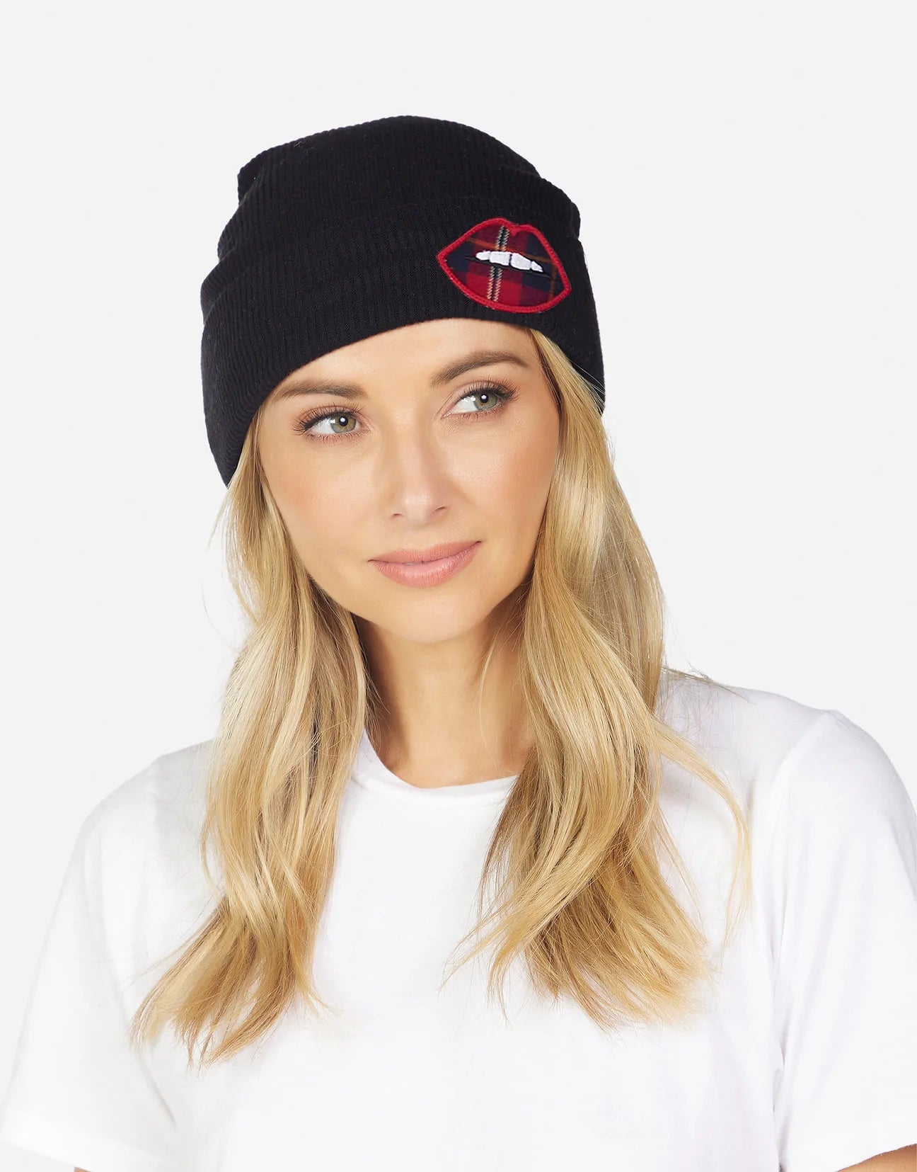 Shop Lauren Moshi Blix Plaid Lip Beanie Hat - Premium Hat from Lauren Moshi Online now at Spoiled Brat 