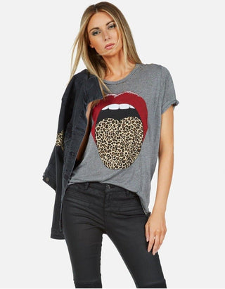 Shop Lauren Moshi Capri Rolling Stones Leopard Tongue T-Shirt - Premium T-Shirt from Lauren Moshi Online now at Spoiled Brat 