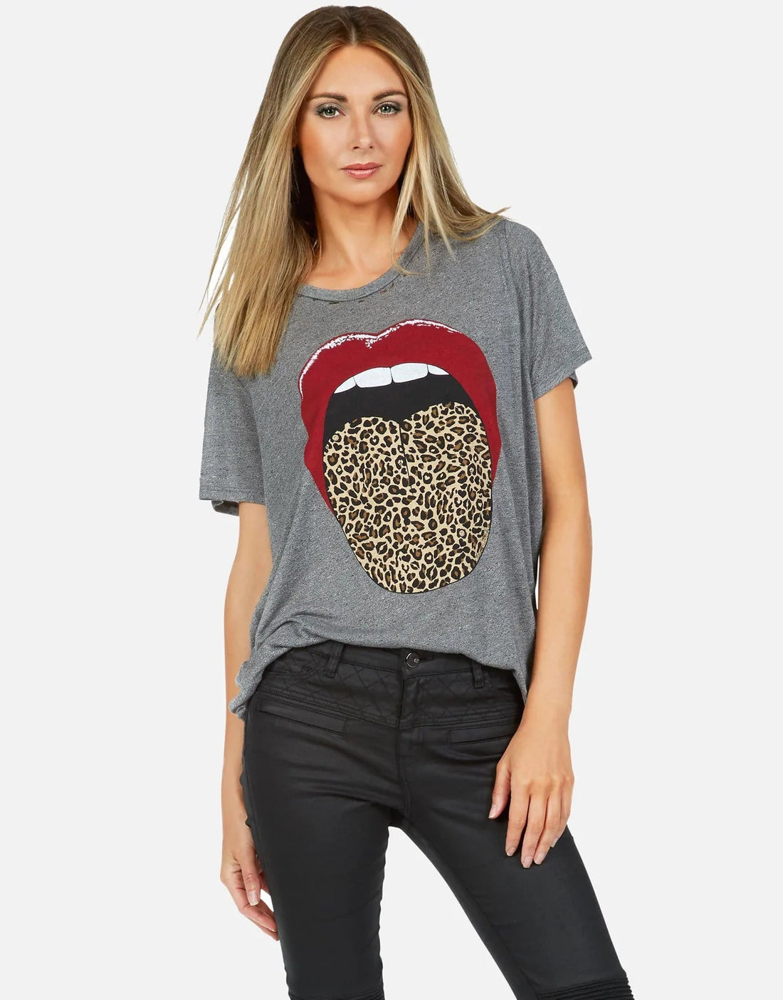 Shop Lauren Moshi Capri Rolling Stones Leopard Tongue T-Shirt - Premium T-Shirt from Lauren Moshi Online now at Spoiled Brat 