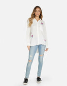 Shop Lauren Moshi Lauren Moshi Dara Crystal Roses Shirt Denim Shirt for women – premium loungewear and festival fashion at Spoiled Brat