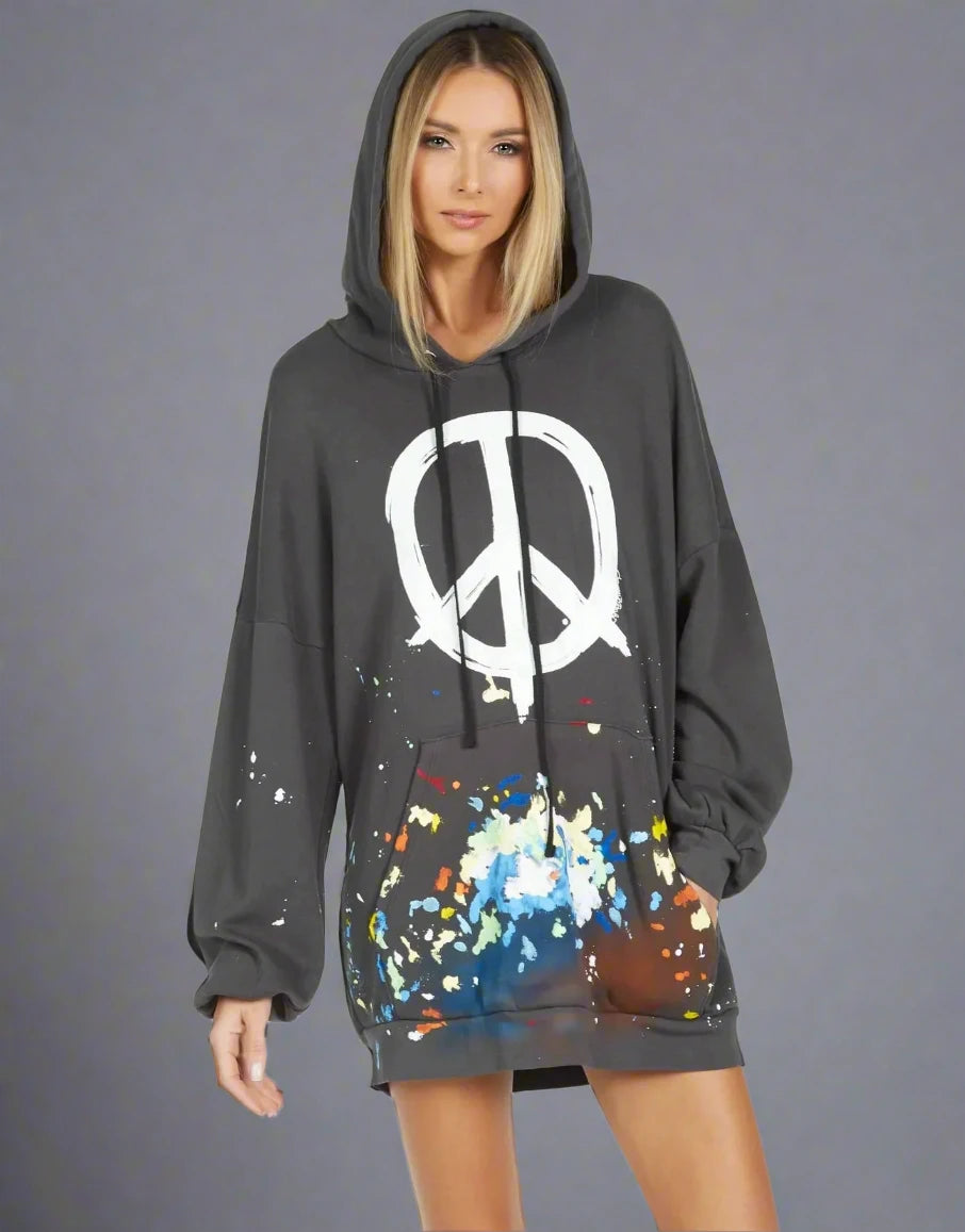 Shop Lauren Moshi Lauren Moshi Desiree Brush Peace Hoodie Dress online at Spoiled Brat