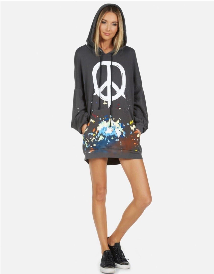 Shop Lauren Moshi Lauren Moshi Desiree Brush Peace Hoodie Dress online at Spoiled Brat