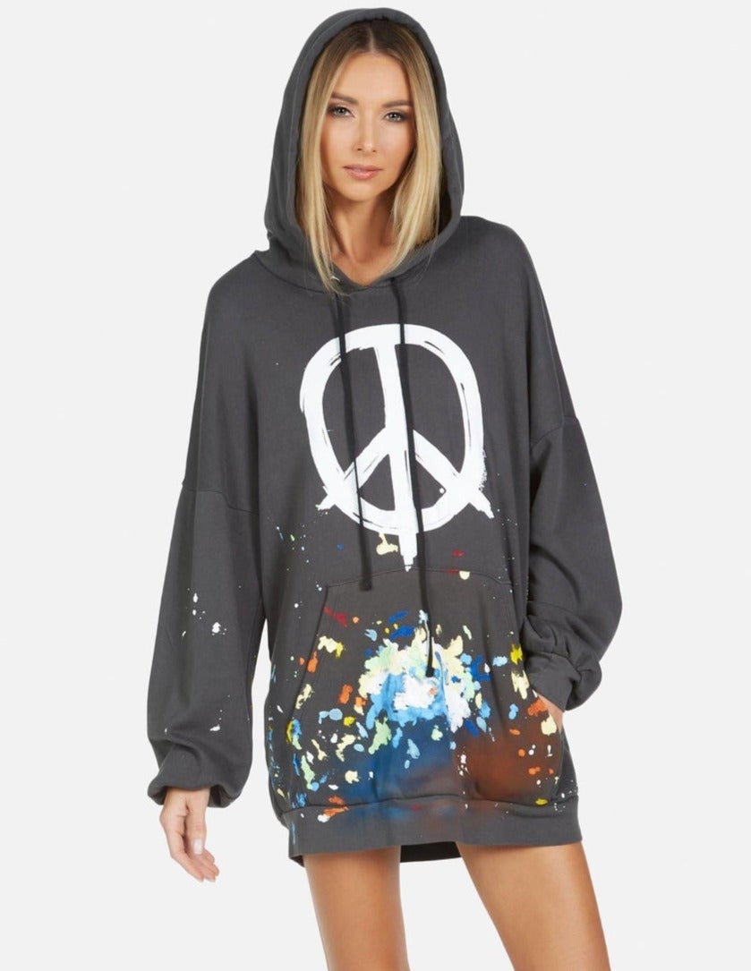 Shop Lauren Moshi Lauren Moshi Desiree Brush Peace Hoodie Dress online at Spoiled Brat