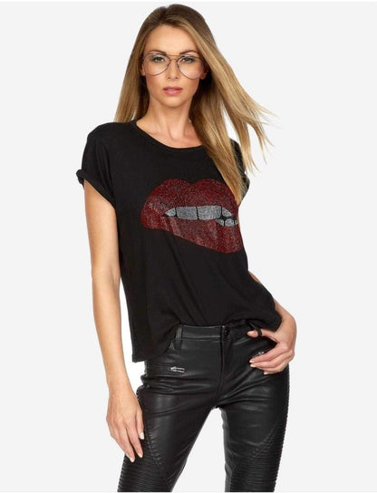 Shop Lauren Moshi Edda Crystal Biting Lip T-Shirt - Premium T-Shirt from Lauren Moshi Online now at Spoiled Brat 