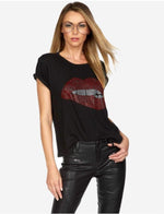 Shop Lauren Moshi Lauren Moshi Edda Crystal Biting Lip T-Shirt online at Spoiled Brat