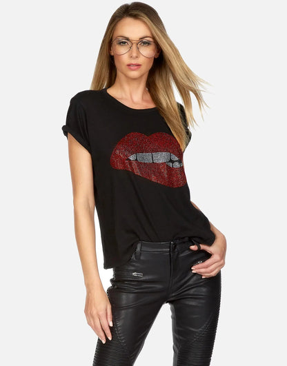 Shop Lauren Moshi Edda Crystal Biting Lip T-Shirt - Premium T-Shirt from Lauren Moshi Online now at Spoiled Brat 