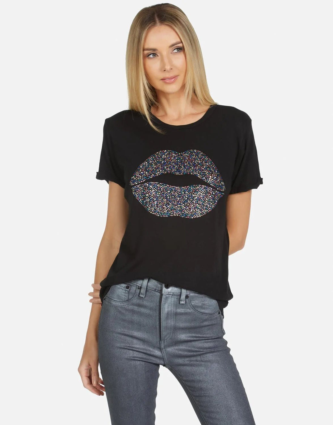 Shop Lauren Moshi Edda Crystal Sprinkle Lip T-Shirt - Premium T-Shirt from Lauren Moshi Online now at Spoiled Brat 