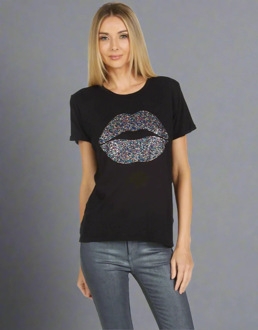 Shop Lauren Moshi Lauren Moshi Edda Crystal Sprinkle Lip T-Shirt online at Spoiled Brat