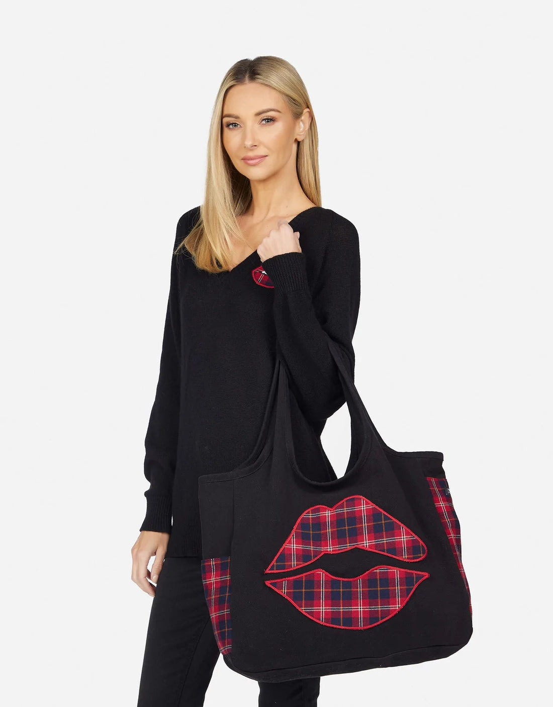 Shop Lauren Moshi Fatima Plaid Lip Oversized Tote Bag - Premium Tote Bag from Lauren Moshi Online now at Spoiled Brat 