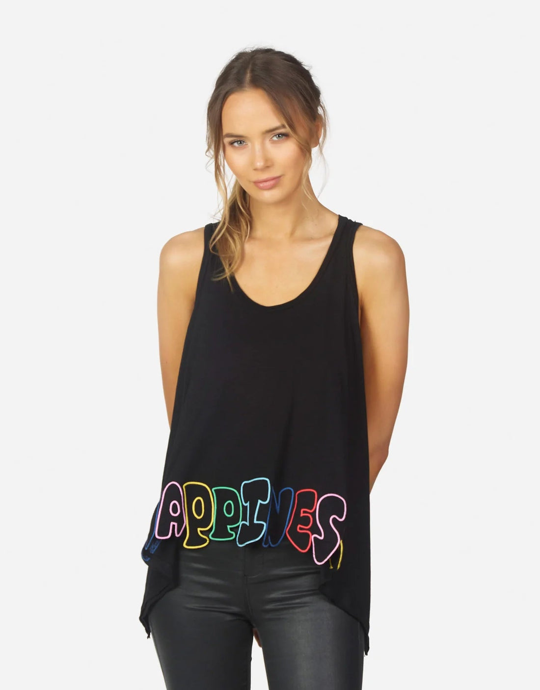 Shop Lauren Moshi  Gladys Happiness Embroidery Vest Top - Premium T-Shirt from Lauren Moshi Online now at Spoiled Brat 