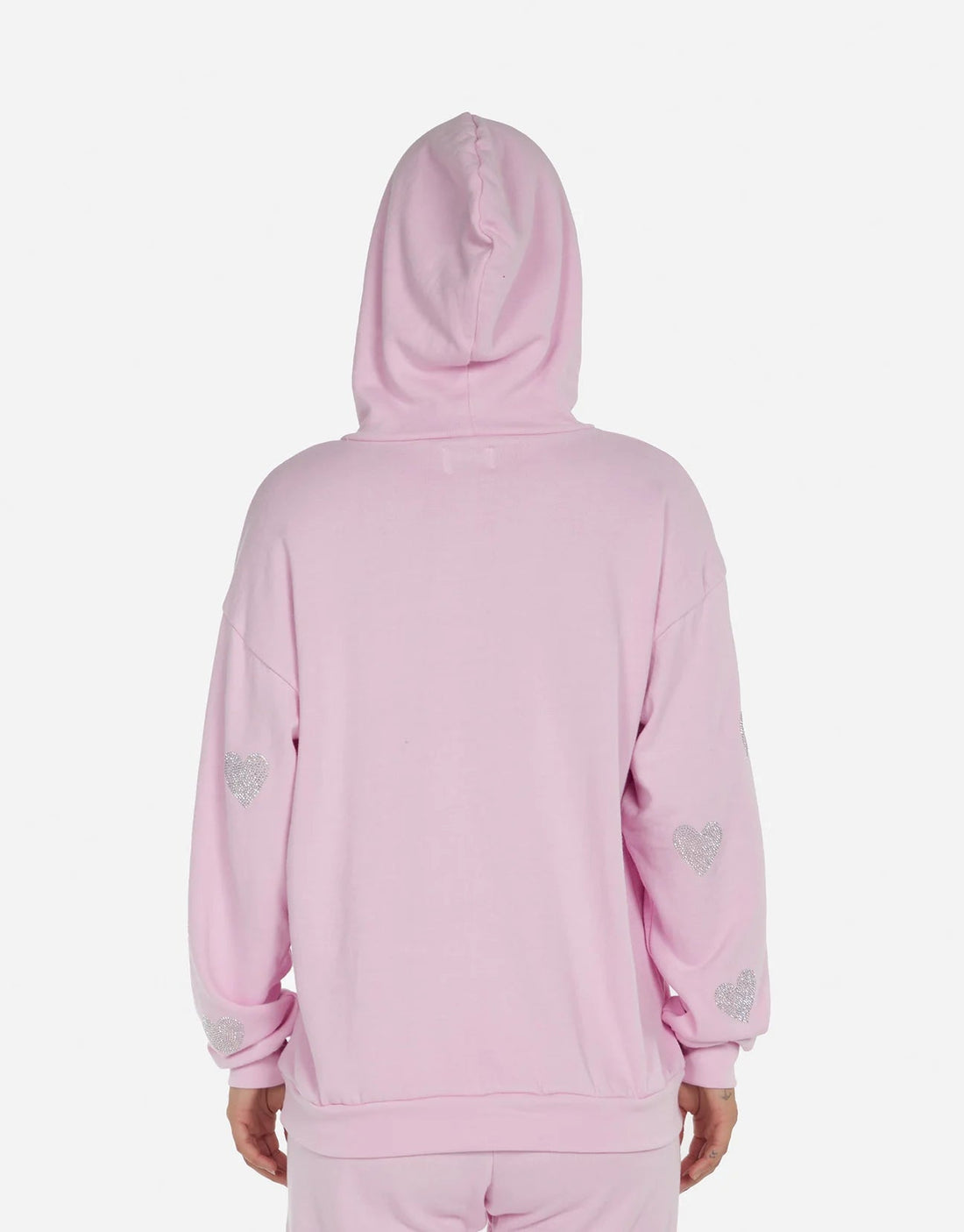 Shop Lauren Moshi Harmony Crystal Pink Peace Love Skull Hooded Sweater - Premium Sweatshirt from Lauren Moshi Online now at Spoiled Brat 