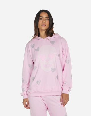 Shop Lauren Moshi Harmony Crystal Pink Peace Love Skull Hooded Sweater - Premium Sweatshirt from Lauren Moshi Online now at Spoiled Brat 