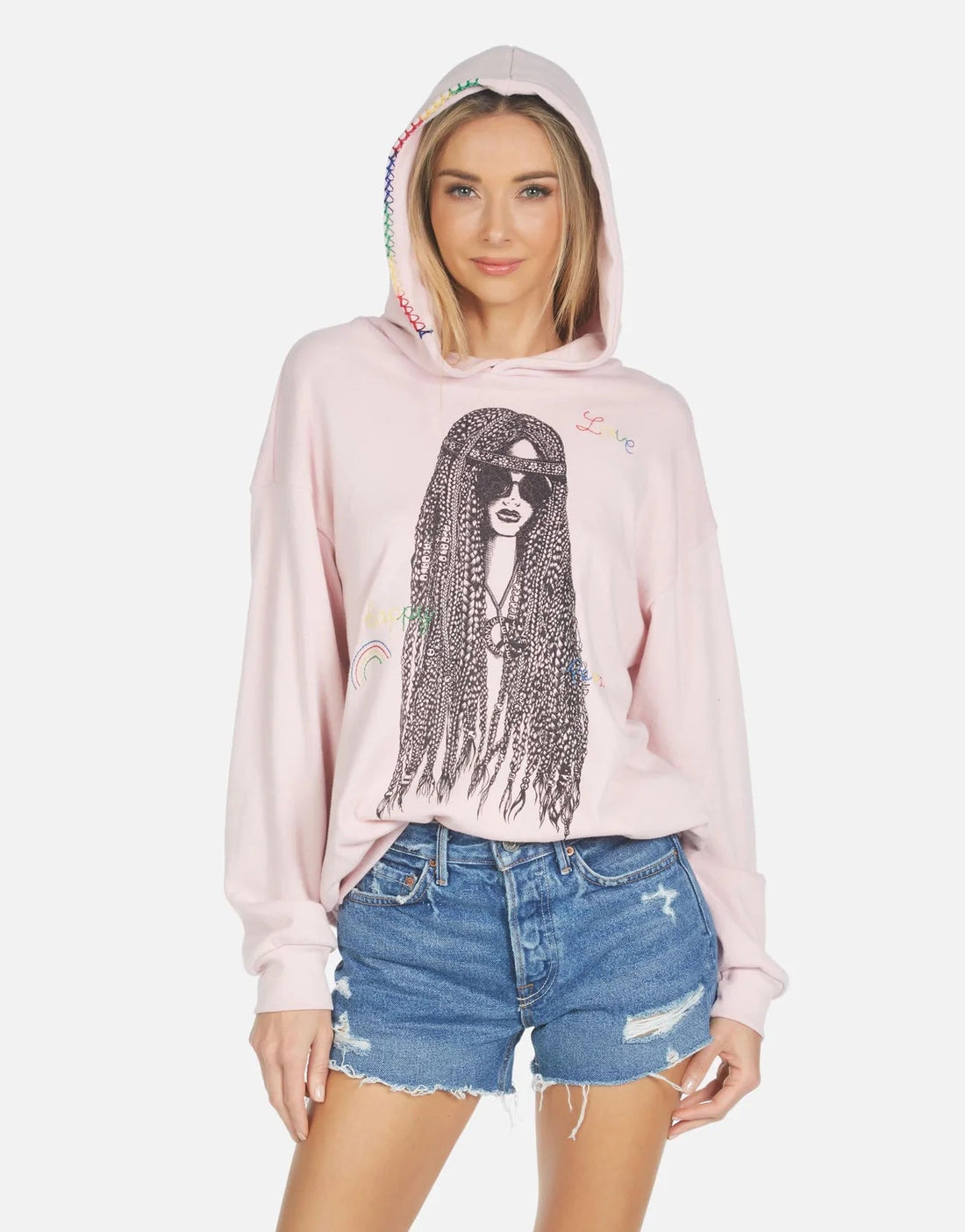 Shop Lauren Moshi Harmony Hippie Girl Hooded Sweater - Premium Sweatshirt from Lauren Moshi Online now at Spoiled Brat 