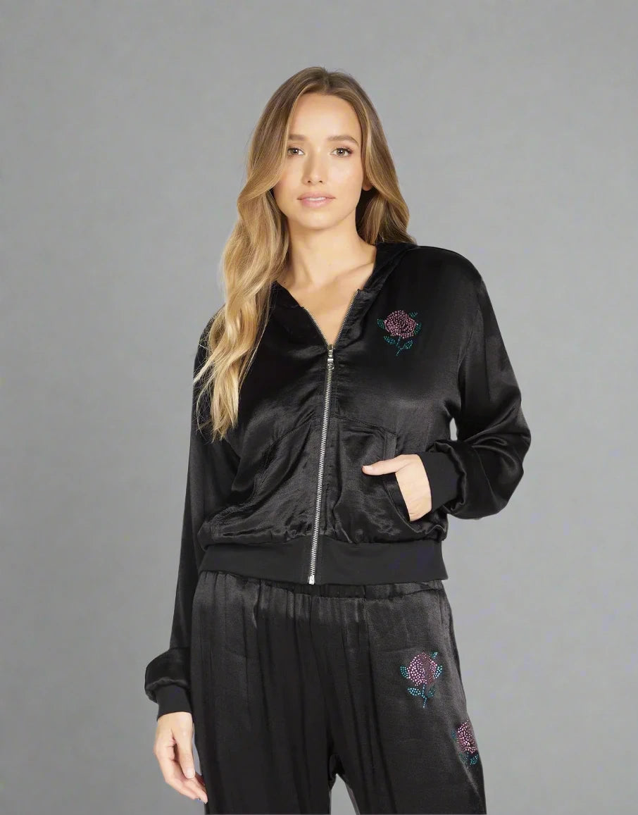 Shop Lauren Moshi Lauren Moshi Kathleen Crystal Roses Satin Bomber Jacket online at Spoiled Brat