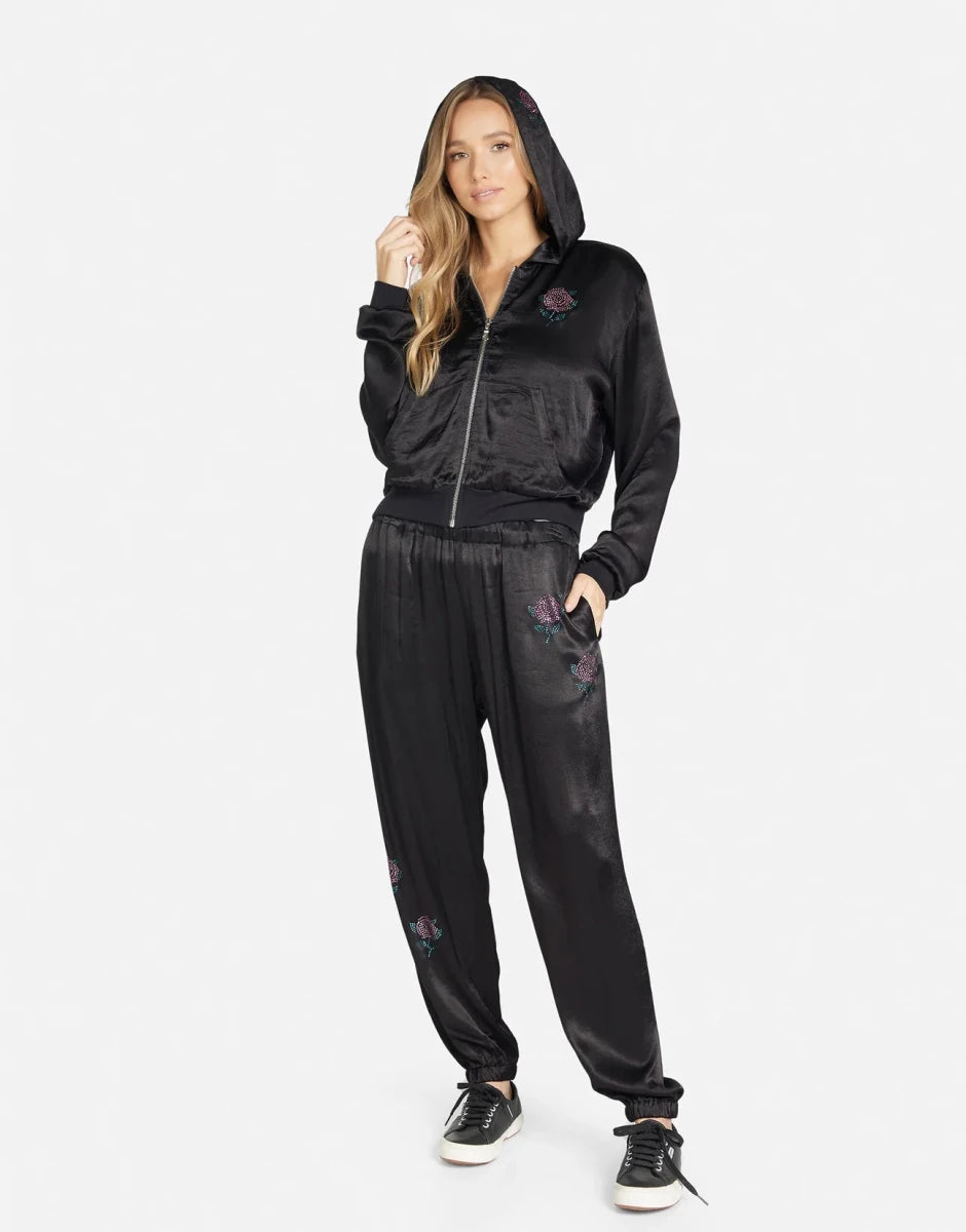 Shop Lauren Moshi Lauren Moshi Kathleen Crystal Roses Satin Bomber Jacket Jacket for women – premium loungewear and festival fashion at Spoiled Brat