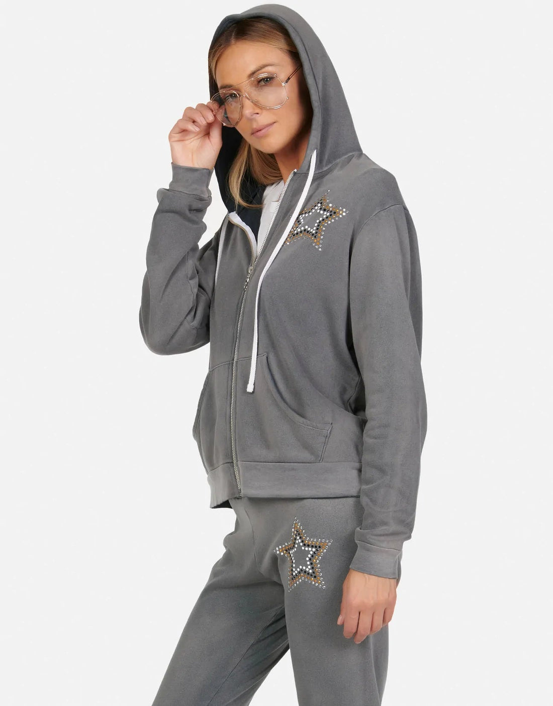 Shop Lauren Moshi Lennox Outline Stud Star Zipper Hoodie - Premium Zip Up Hoodie from Lauren Moshi Online now at Spoiled Brat 