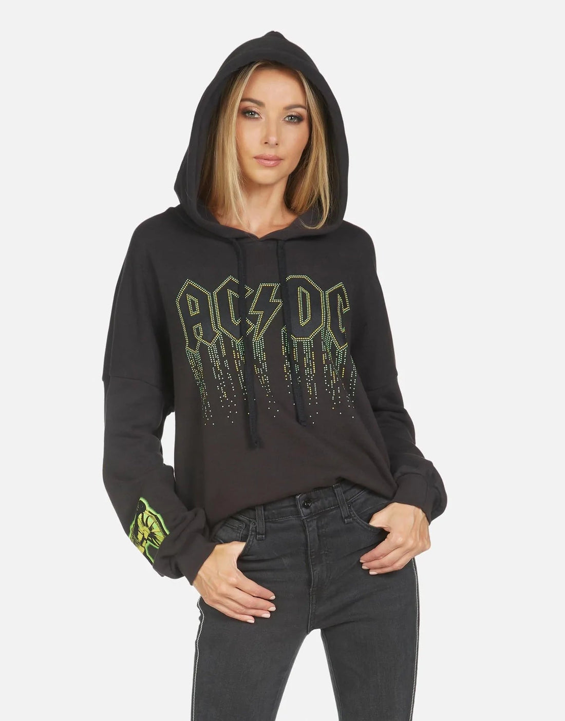 Shop Lauren Moshi Lila AC/DC Neon Stud Hooded Pullover - Premium Pullover from Lauren Moshi Online now at Spoiled Brat 