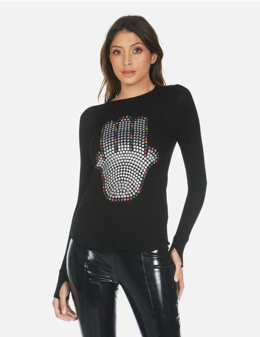 Shop Lauren Moshi Lauren Moshi McKinley Hamsa Elements Long Sleeve Top online at Spoiled Brat