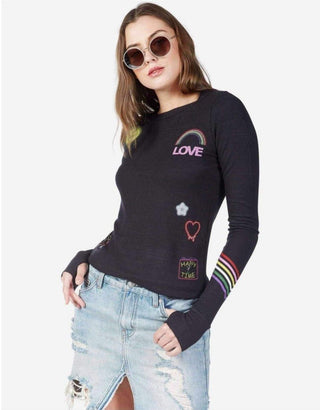 Shop Lauren Moshi Mckinley Neon Signs Thermal Top - Premium Long Sleeved Top from Lauren Moshi Online now at Spoiled Brat 