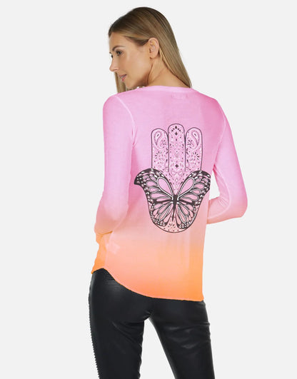Shop Lauren Moshi McKinley X Butterfly Hamsa Thermal Top - Premium Sweatshirt from Lauren Moshi Online now at Spoiled Brat 